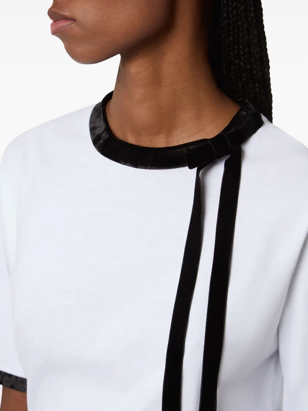 Nina Ricci Velvet-trimmed Bow T-shirt In White