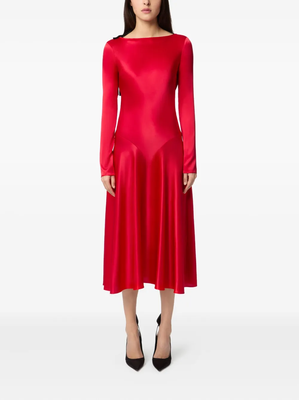 Nina Ricci Backless Satin Midi Dress In Red