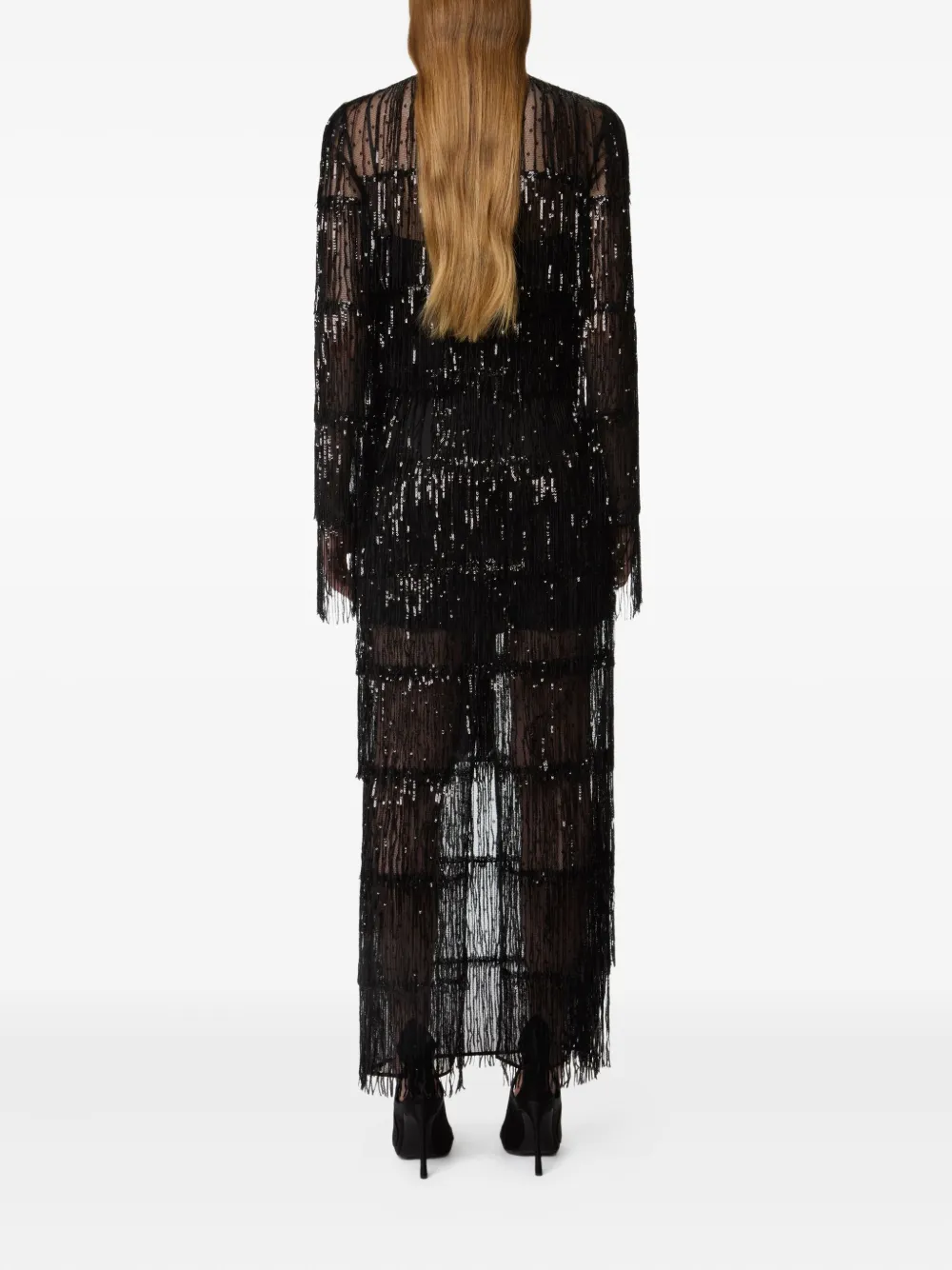 Nina Ricci Maxi-jurk met pailletten en franje Zwart