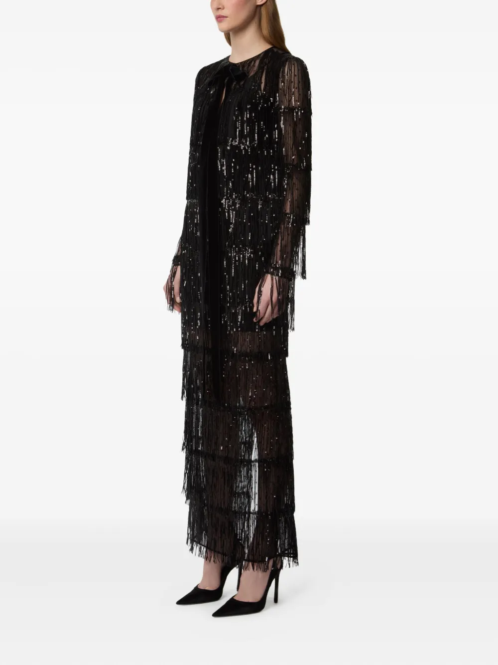 Nina Ricci Maxi-jurk met pailletten en franje Zwart