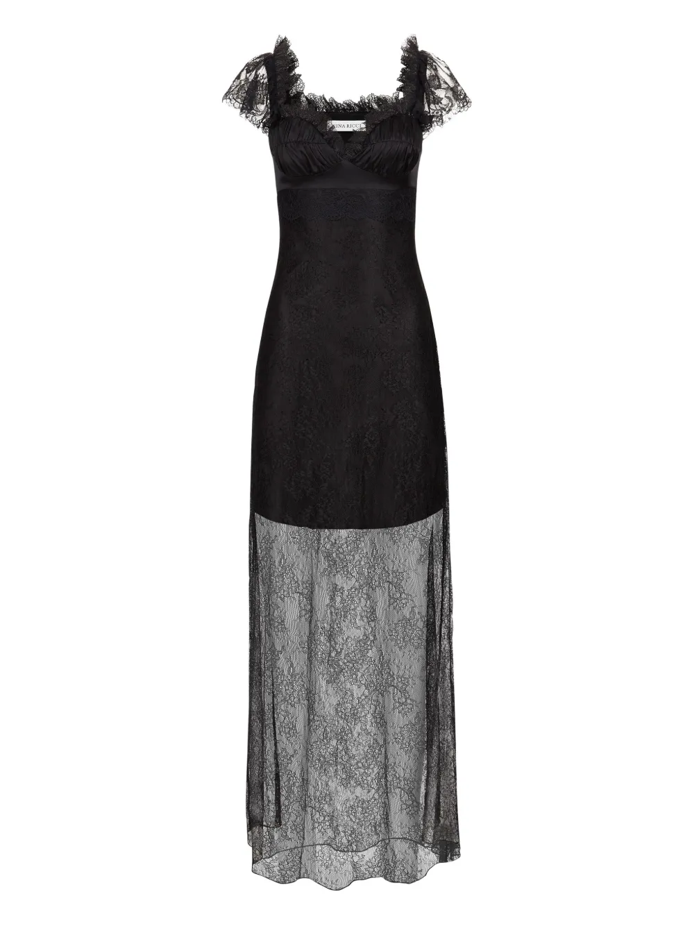 Nina Ricci Satin Lace Maxi Dress In Black