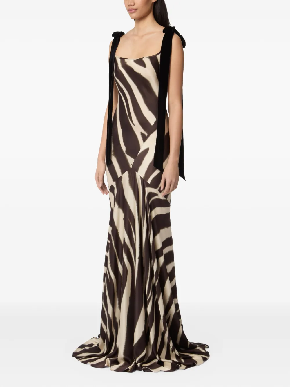 Nina Ricci Fluwelen maxi-jurk met zebraprint en strik Bruin