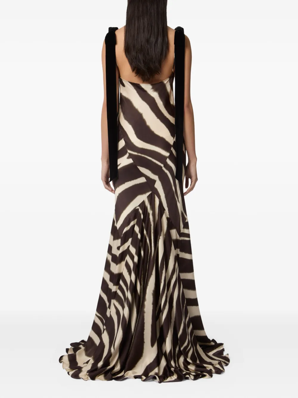 Nina Ricci Fluwelen maxi-jurk met zebraprint en strik Bruin