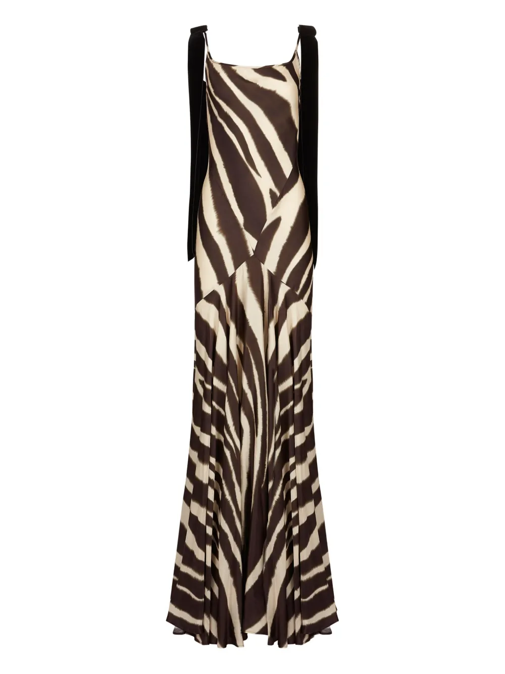 Nina Ricci Zebra-print Velvet-bow Maxi Dress In Brown