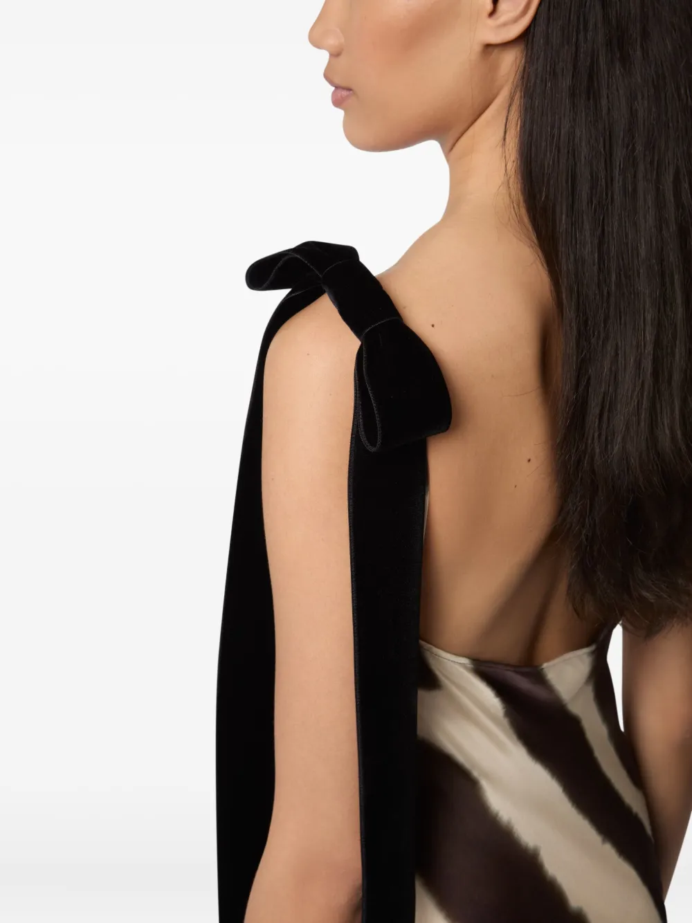 Nina Ricci Fluwelen maxi-jurk met zebraprint en strik Bruin