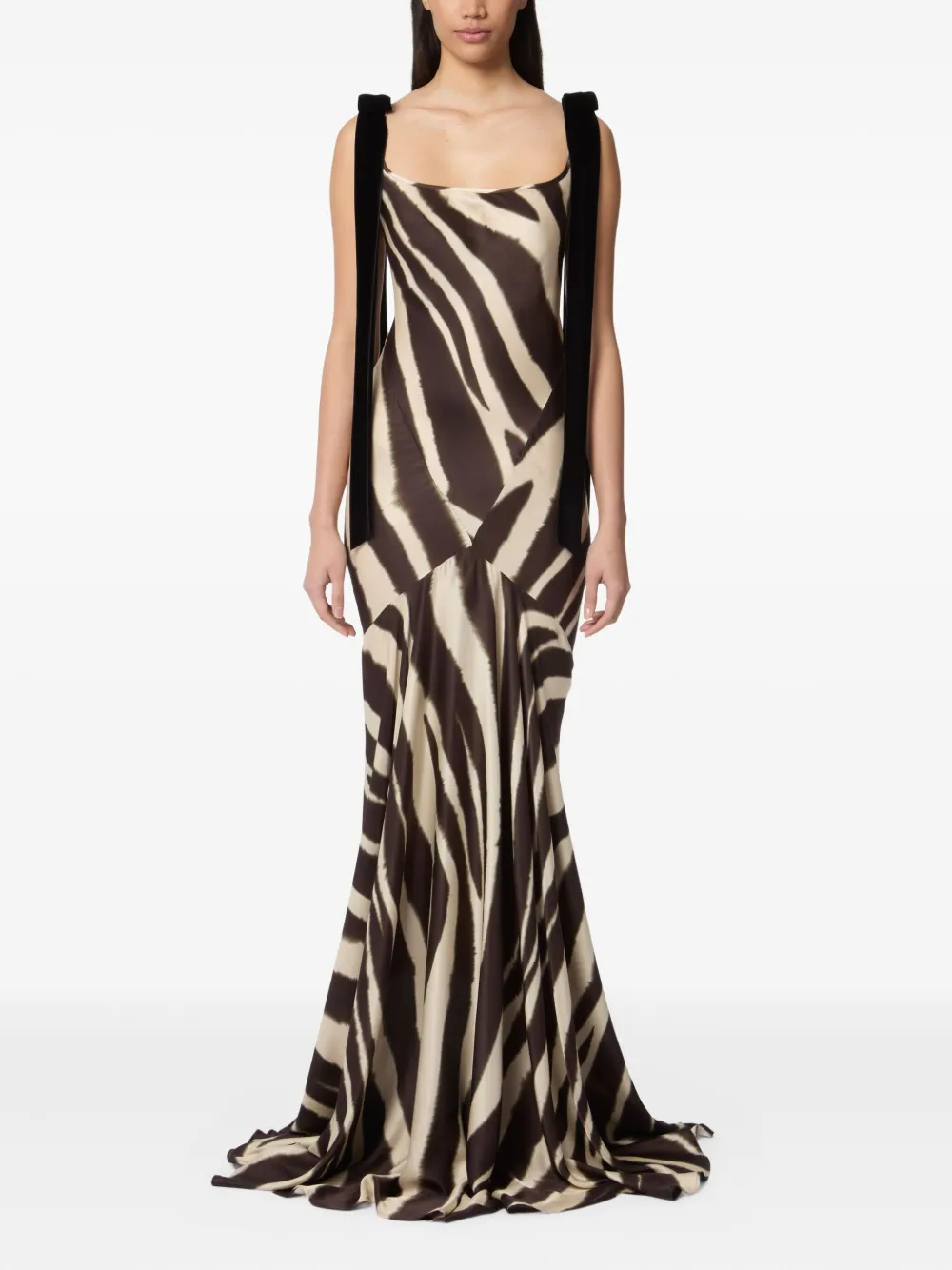 Nina Ricci Fluwelen maxi-jurk met zebraprint en strik - Bruin