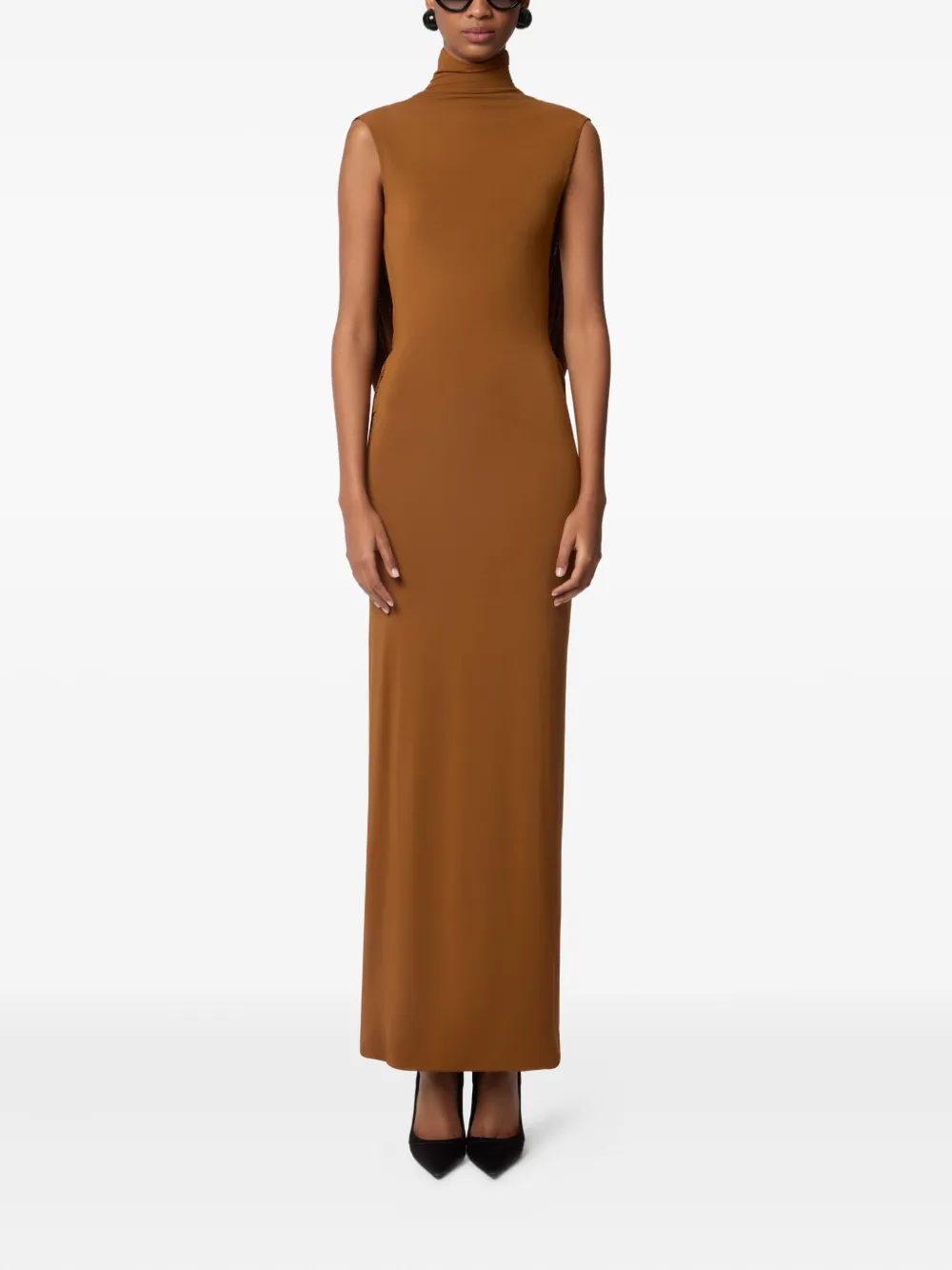 Nina Ricci Gedrapeerde jurk met col - Bruin
