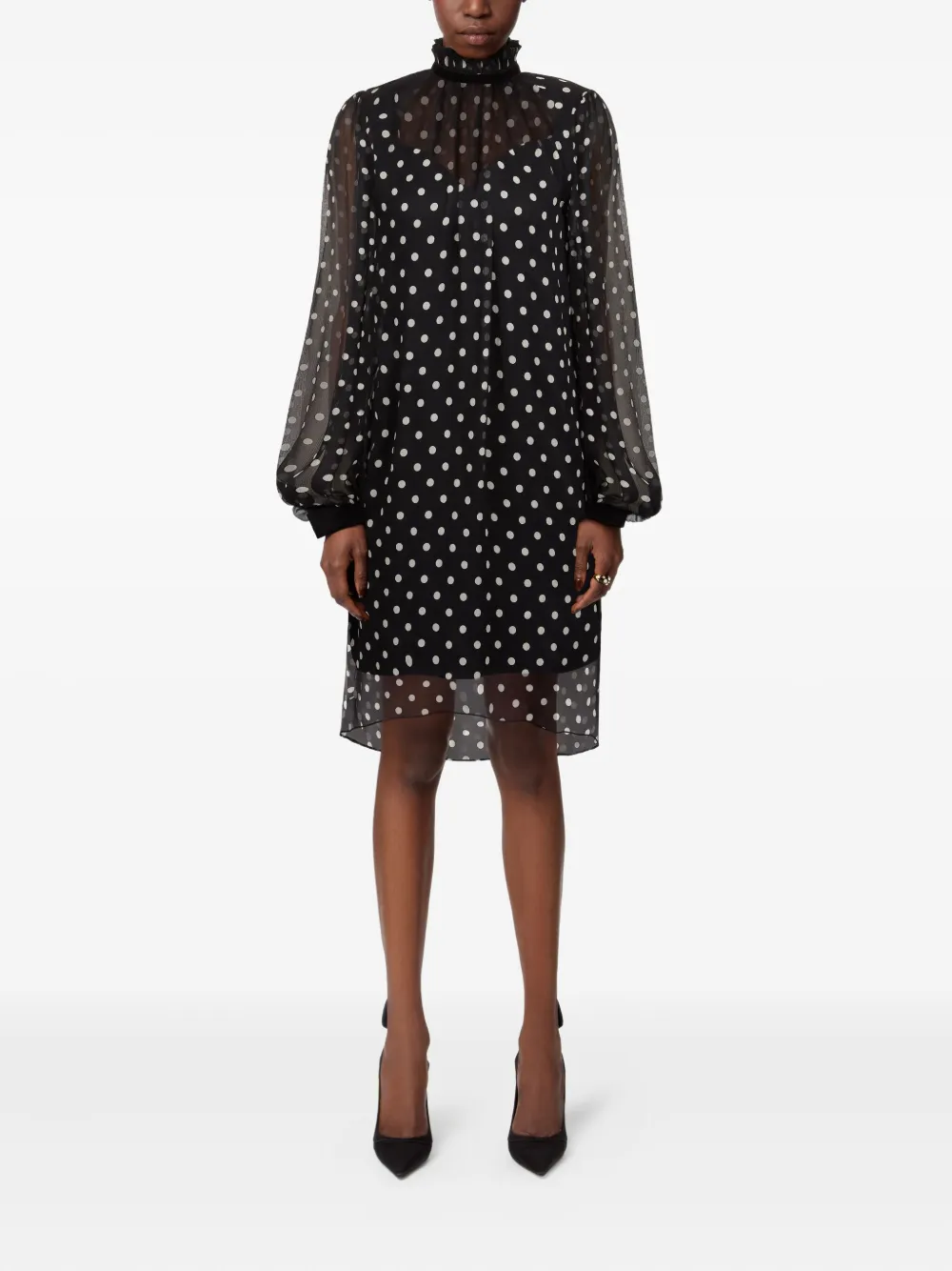 Nina Ricci polka-dot ruffled mini dress Zwart