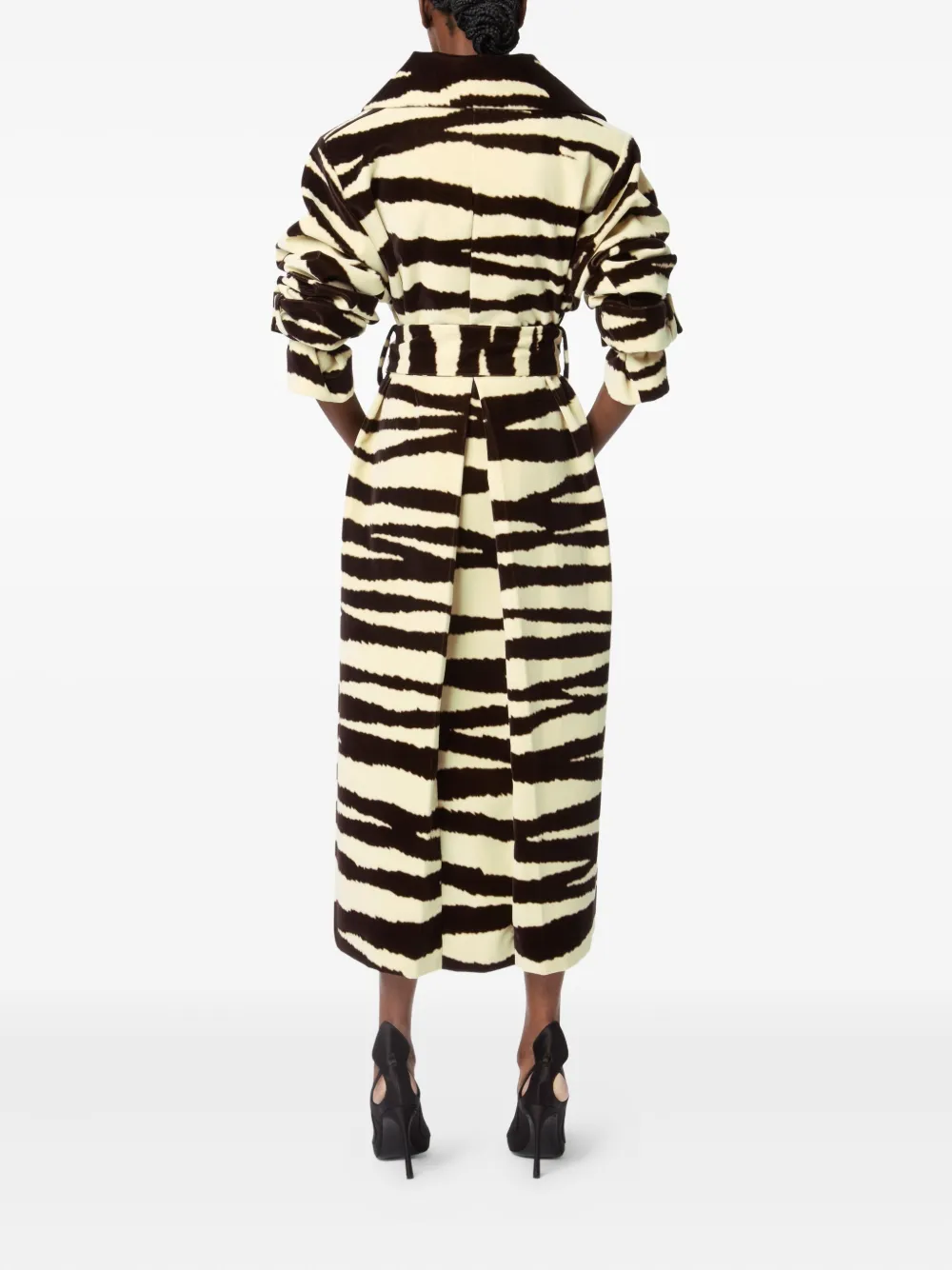 Nina Ricci Zebra-print Belted Coat In Black