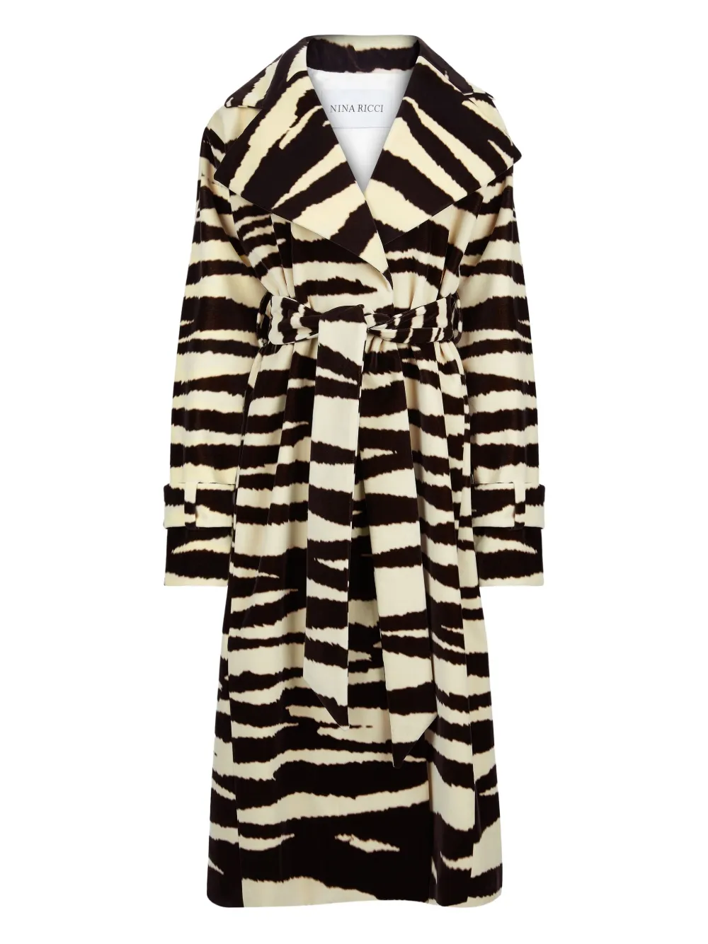 Nina Ricci Zebra-print Belted Coat In Black