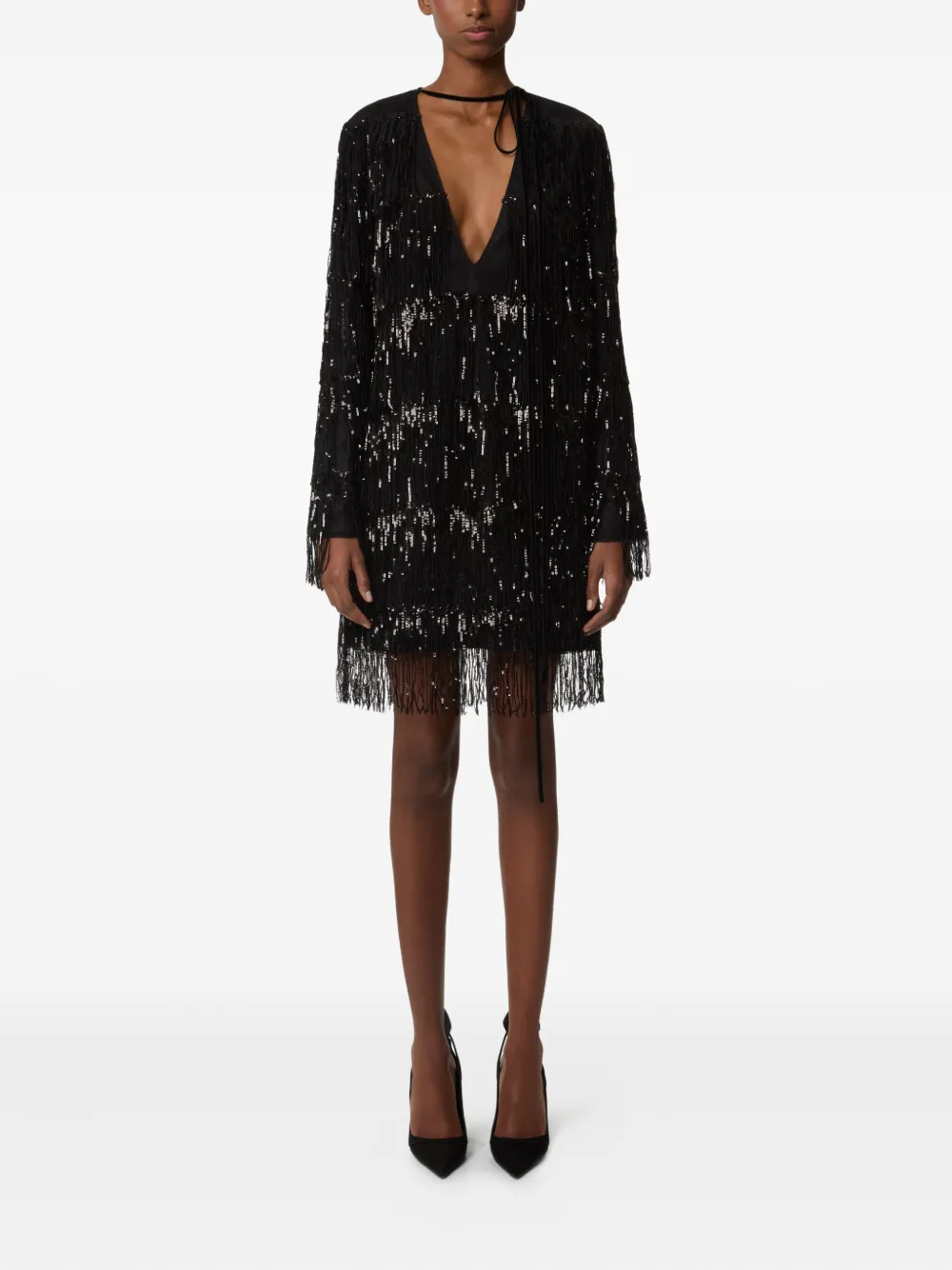 Nina Ricci Mini-jurk verfraaid met pailletten en franje - Zwart