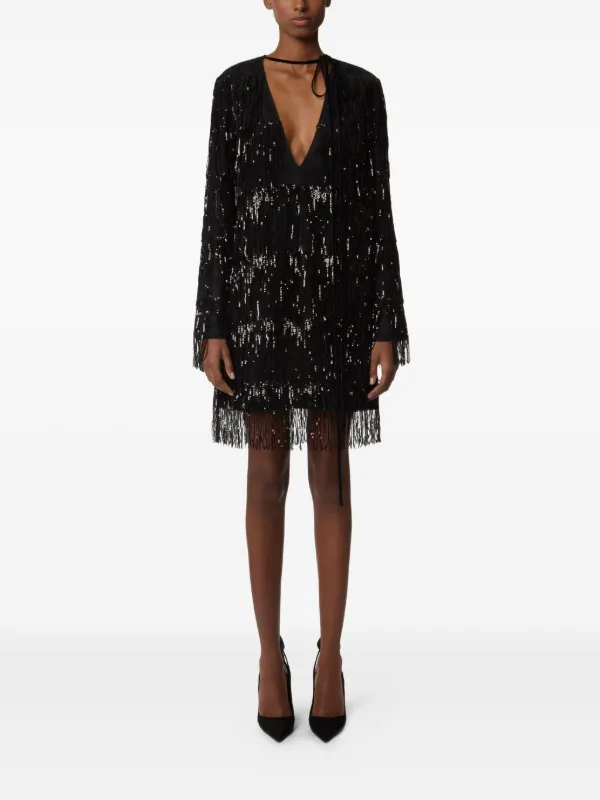 nina ricci sequin dress Nina Ricci sequin-embellished Fringed Mini Dress | Black