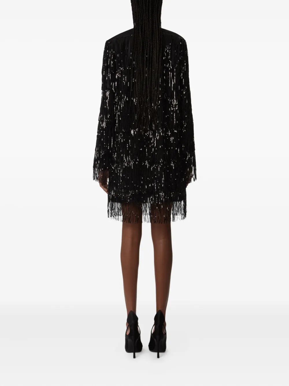 Nina Ricci Mini-jurk verfraaid met pailletten en franje Zwart