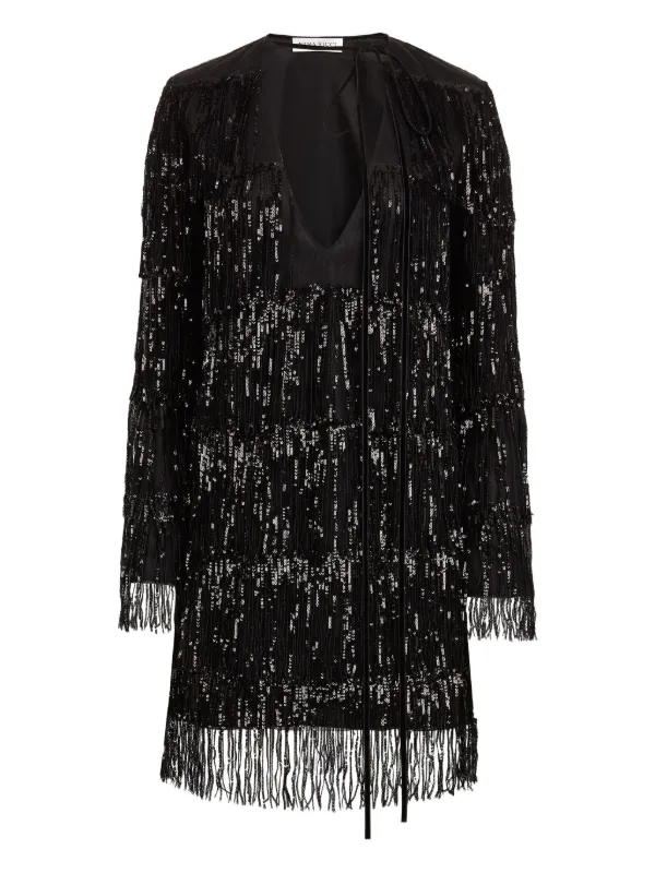 nina ricci sequin dress Nina Ricci sequin-embellished Fringed Mini Dress | Black