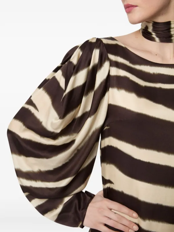 Nina Ricci zebra-print Midi Dress | Brown | FARFETCH