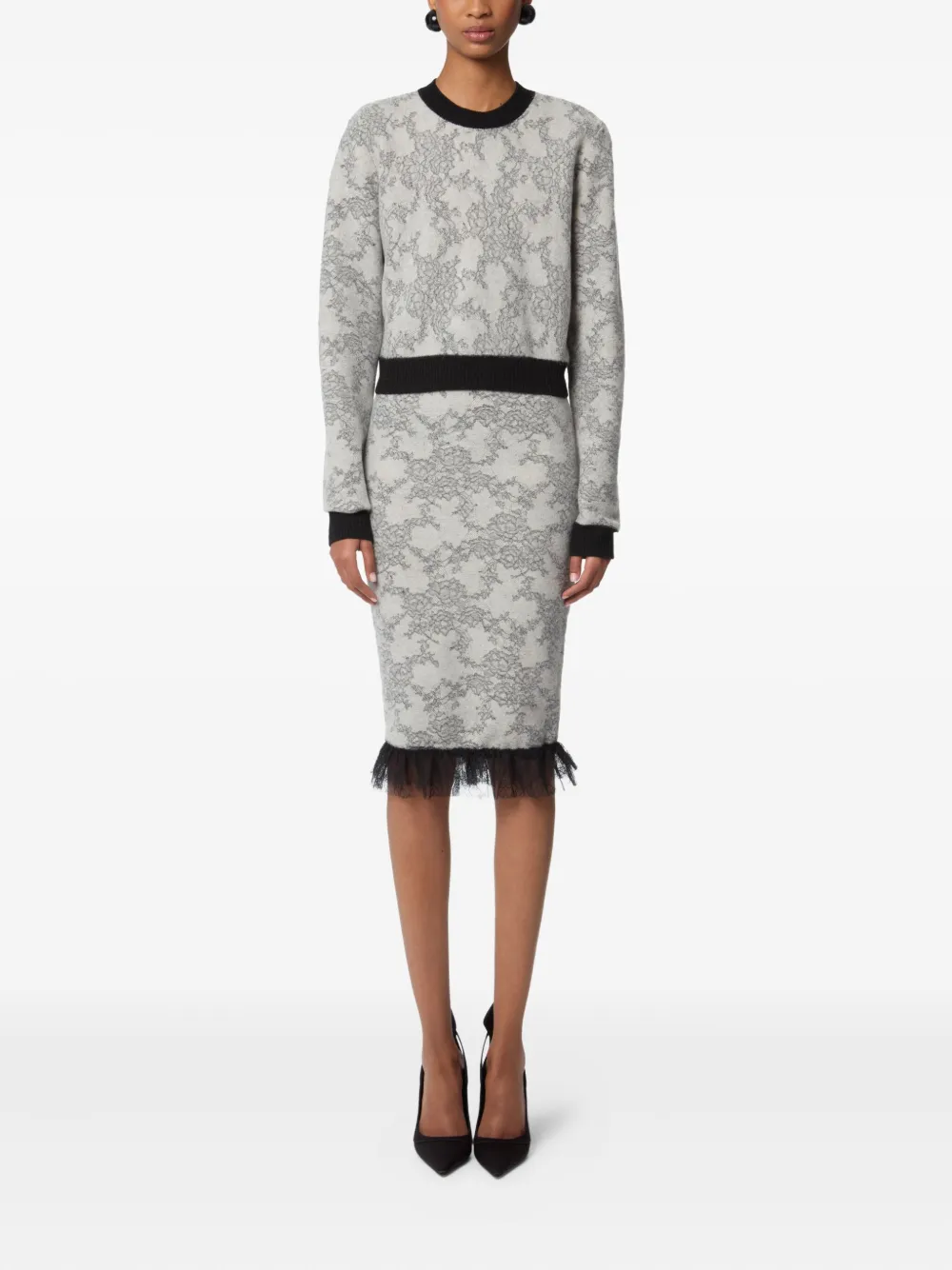Nina Ricci Midi-rok met kant - Grijs