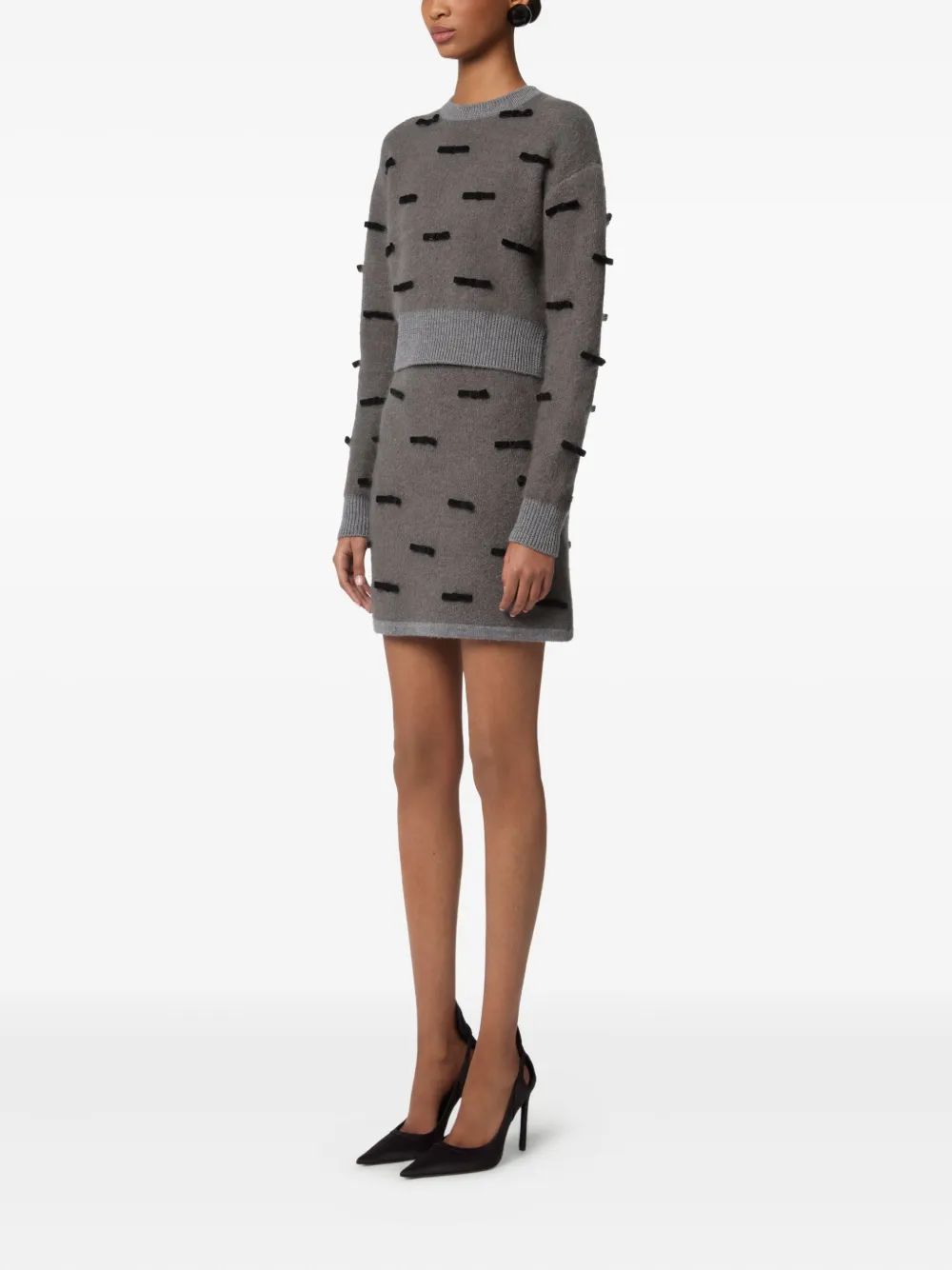 Nina Ricci bow-embellished knitted mini skirt Grijs