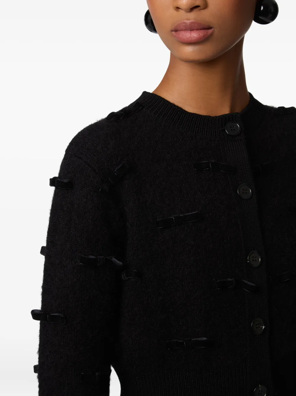 Nina Ricci bow-embellished mohair cardigan Zwart