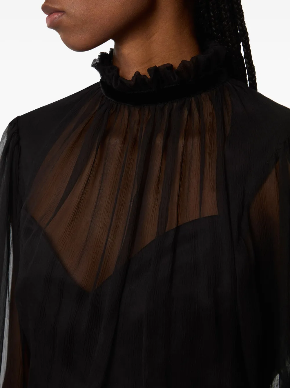 Nina Ricci high-neck ruffled top Zwart