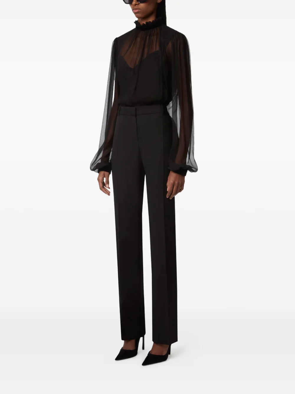 Nina Ricci high-neck ruffled top Zwart