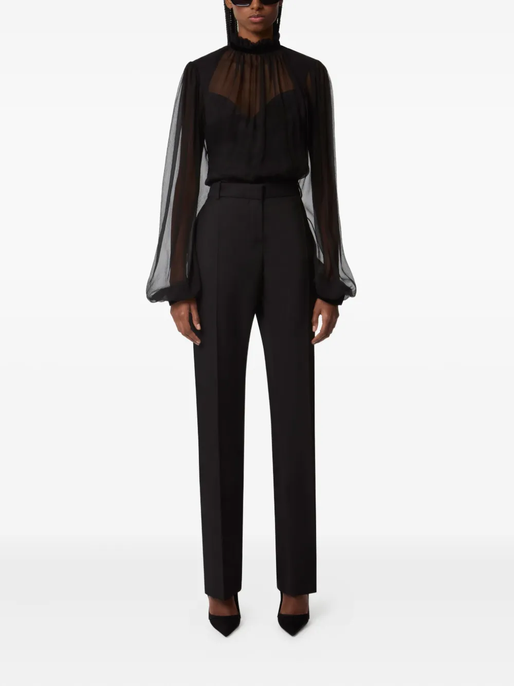 Nina Ricci high-neck ruffled top Zwart