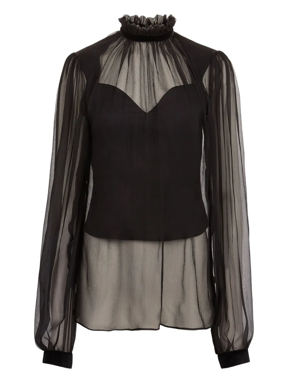 Nina Ricci high-neck ruffled top Zwart