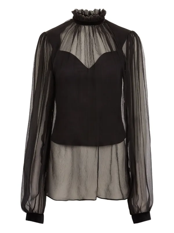 Nina Ricci High-neck Ruffled Top in Black