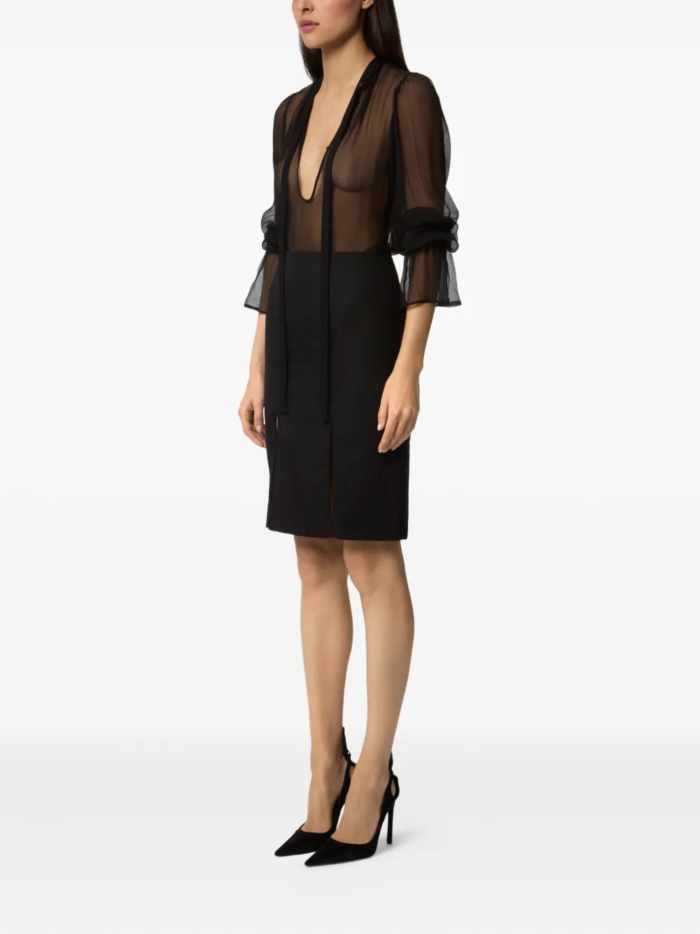 Nina Ricci sheer silk top Zwart