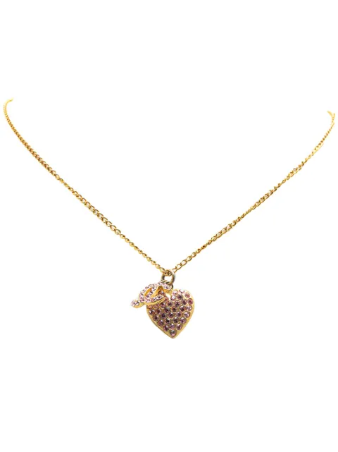CHANEL Pre-Owned 1992 Gold Plated Rhinestone CC Heart Pendant Necklace costume necklace