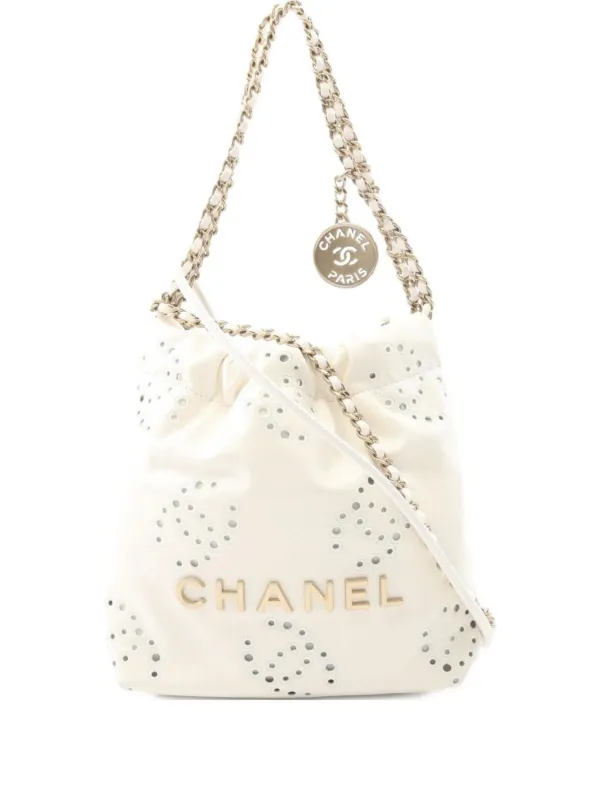 CHANEL Pre-Owned 2021 Chanel 22 Mini Chain Leather Bag | White