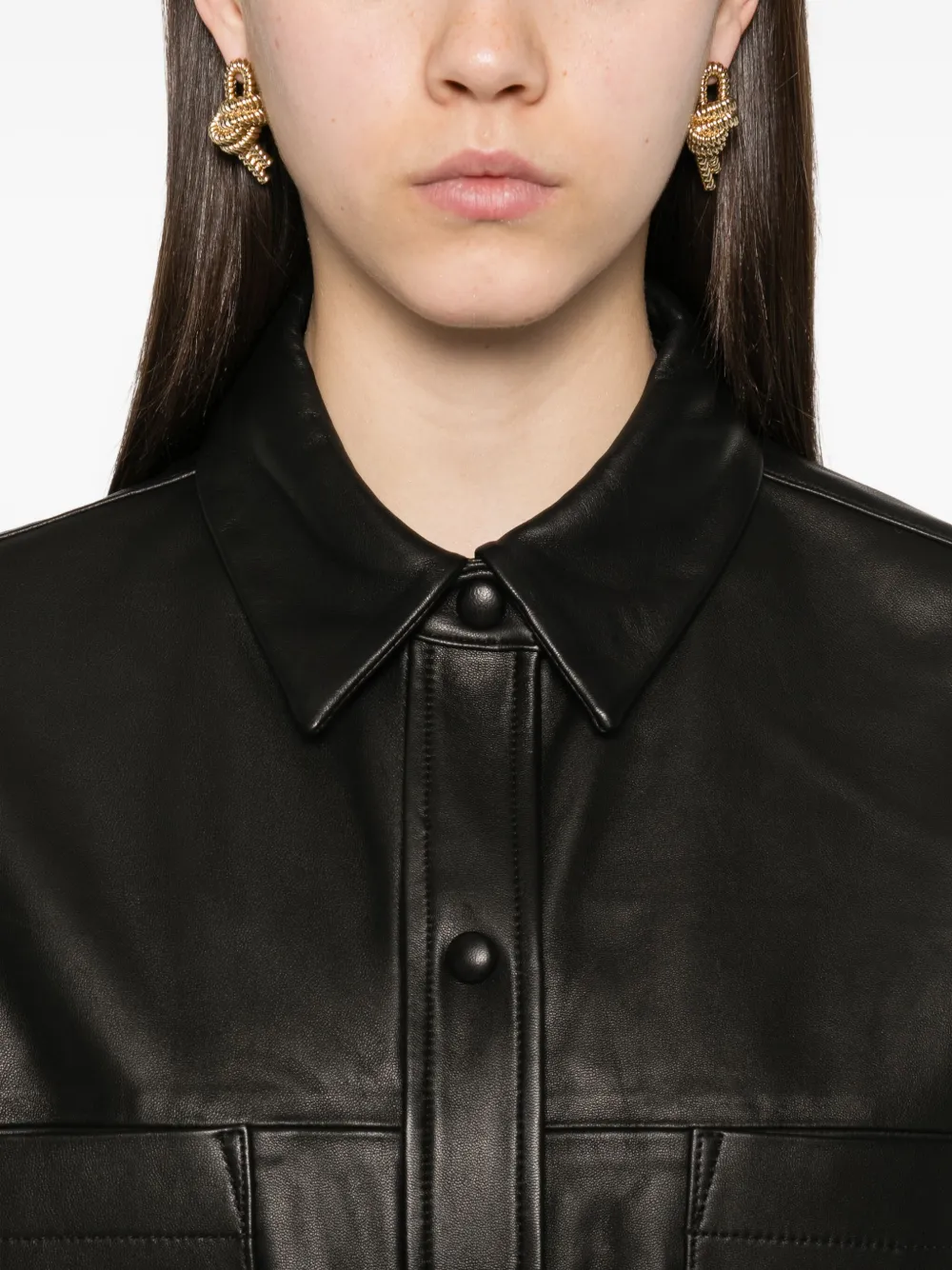 IRO button-fastening patch-pocket leather jacket Zwart