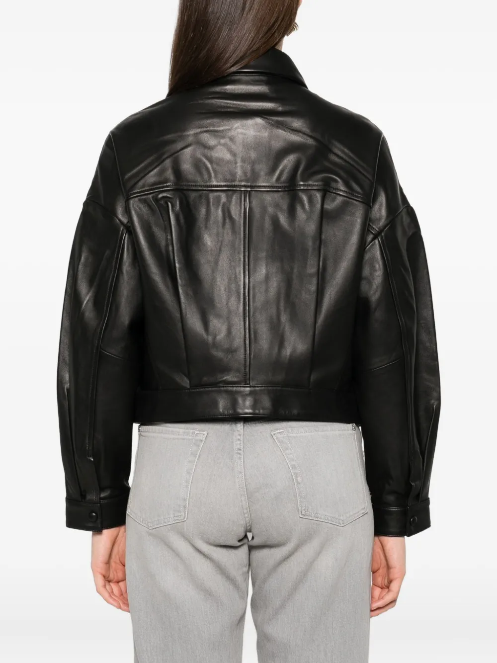 IRO button-fastening patch-pocket leather jacket Zwart