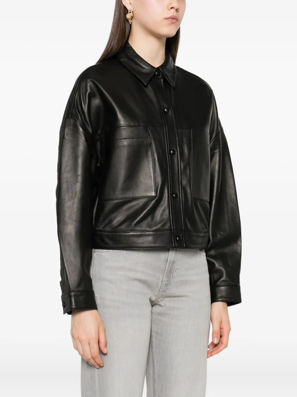 IRO button-fastening patch-pocket leather jacket Zwart