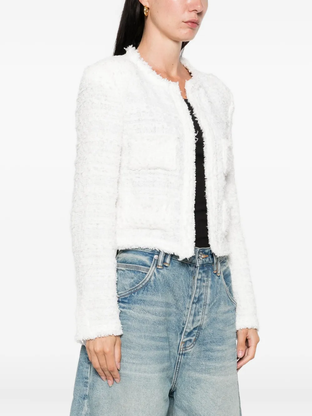 IRO Tweed jack met franje zakken Wit