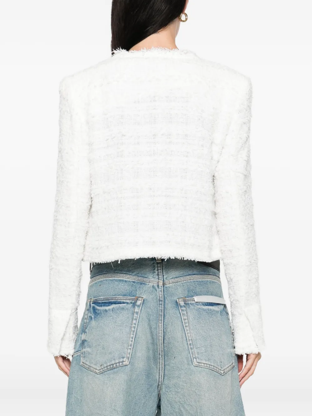 IRO Tweed jack met franje zakken Wit
