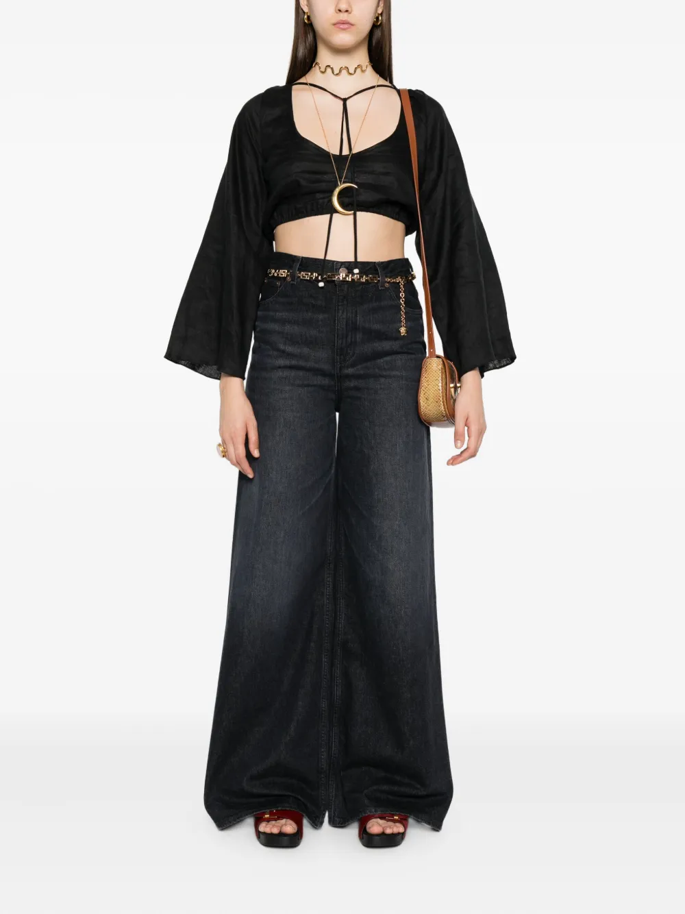 Chloé Jeans met wijde pijpen en knopen Zwart