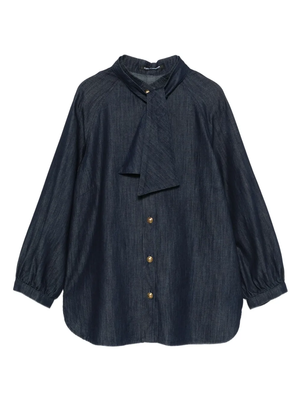 Luisa Cerano Denim blouse met gestrikte hals Blauw
