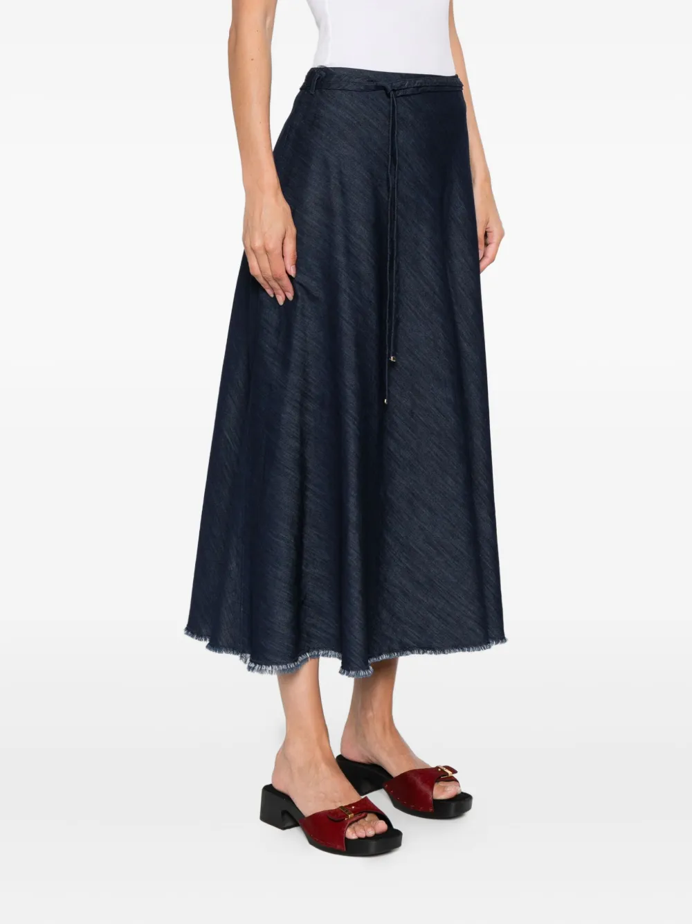 Luisa Cerano Frayed-denim Midi Skirt In Blue
