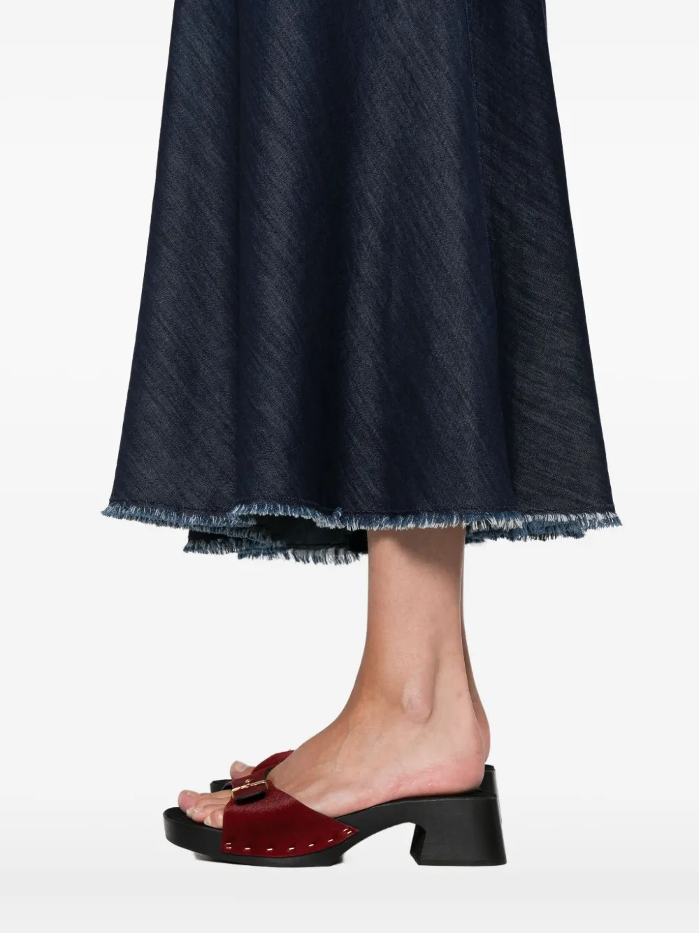 Luisa Cerano Frayed-denim Midi Skirt In Blue