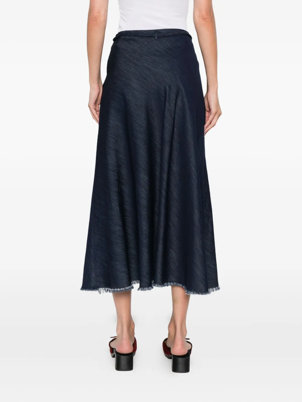 Luisa Cerano Frayed-denim Midi Skirt In Blue