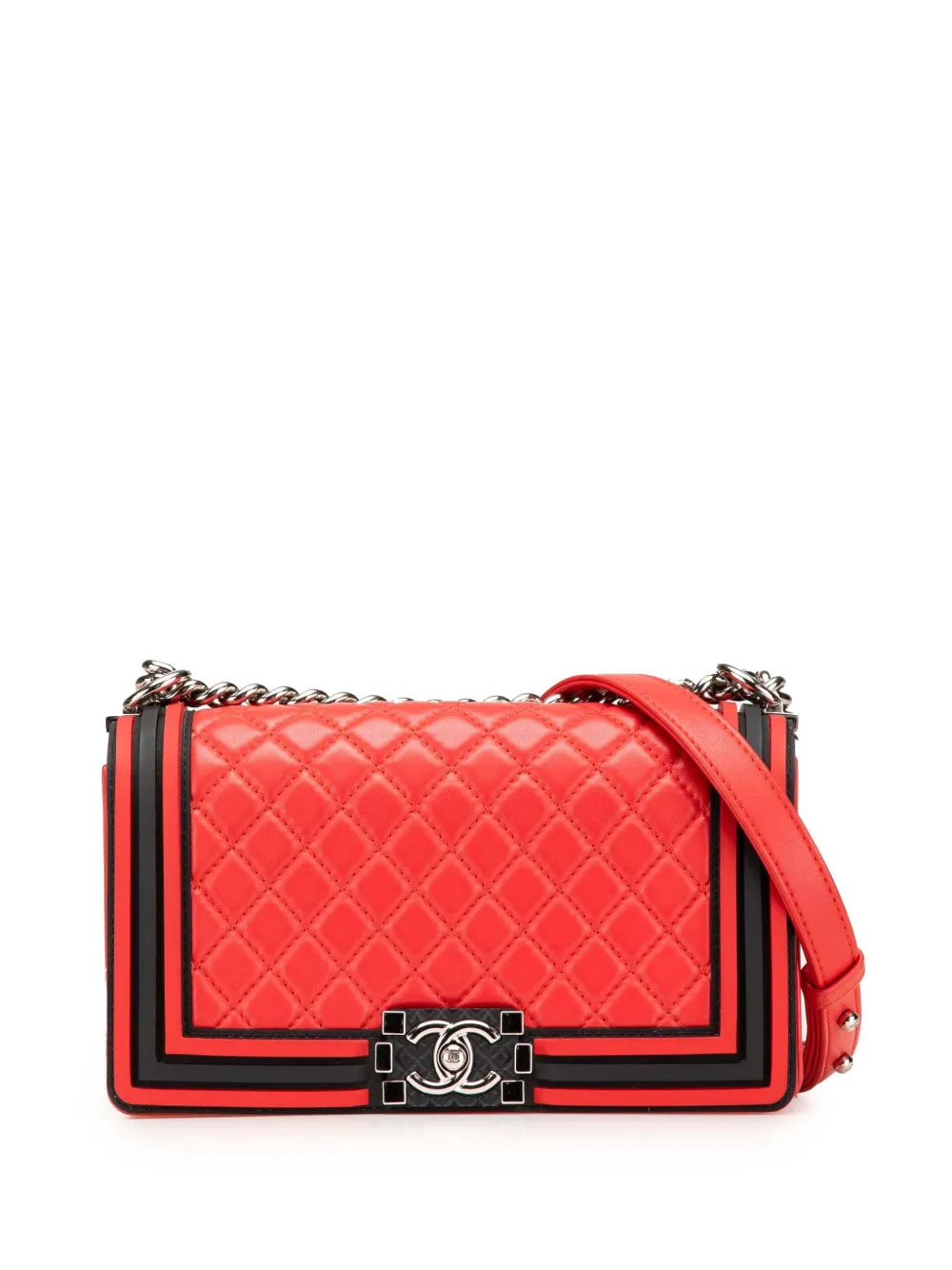 CHANEL Pre-Owned 2016-2017 オールドミディアム バイカラー マトラッセ ラムスキン&ラバー ボーイ フラップ CHANEL Pre-Owned 2016-2017 オールドミディアム バイカラー マトラッセ ラムスキン&ラバー ボーイ フラップ