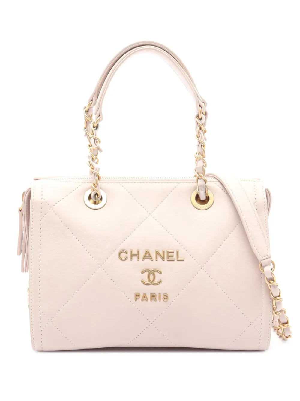 Pre-owned Chanel 2021-2025 Small Quilted Calfskin Small Bowling Bag Satchel