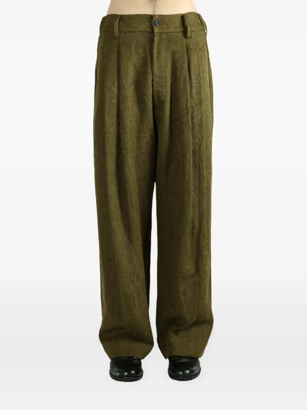 Ziggy Chen pleated patterned trousers - Groen