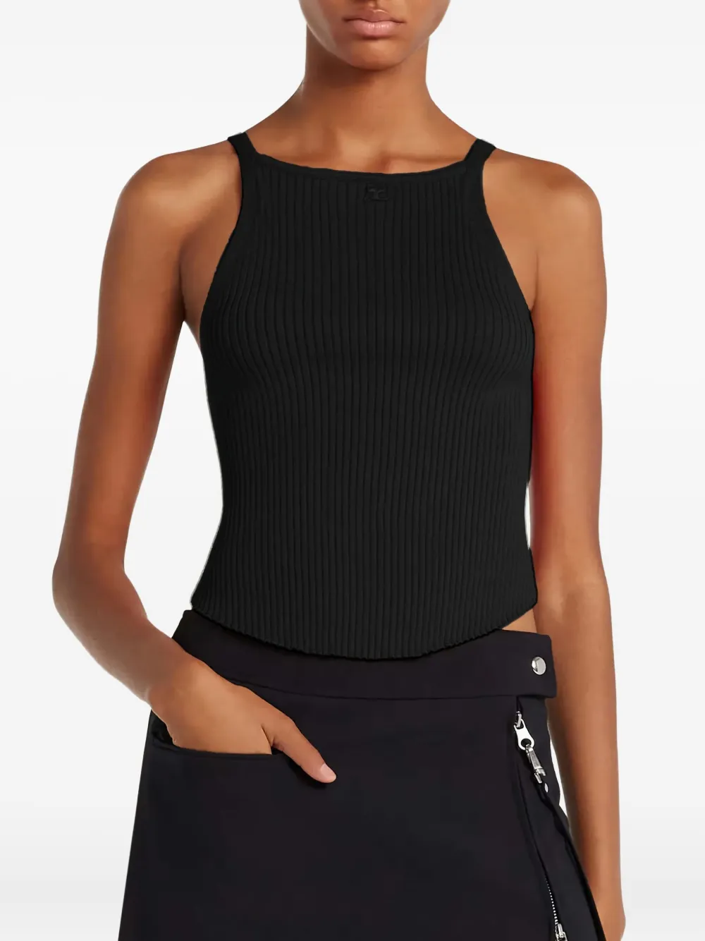 Courrèges curved-hem sleeveless top Zwart
