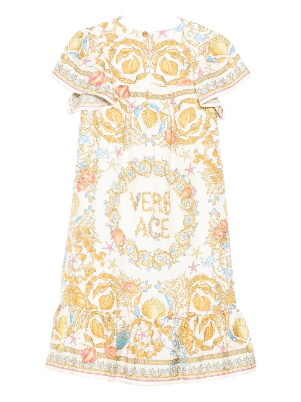 Versace Kids Jurk met schelpenprint en ruches Beige
