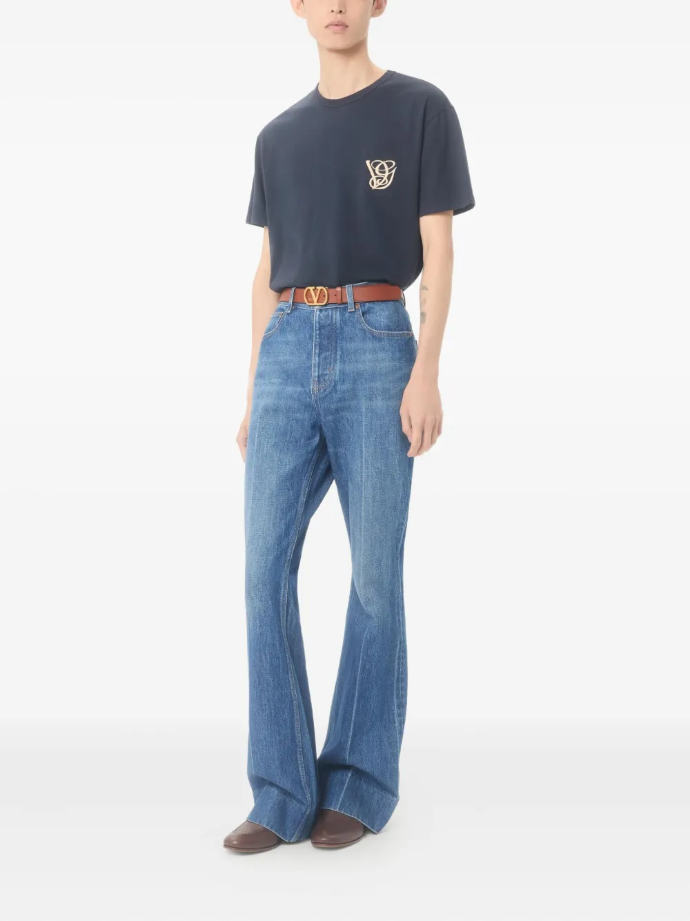 Valentino Garavani VG-patch cotton T-Shirt - Blauw
