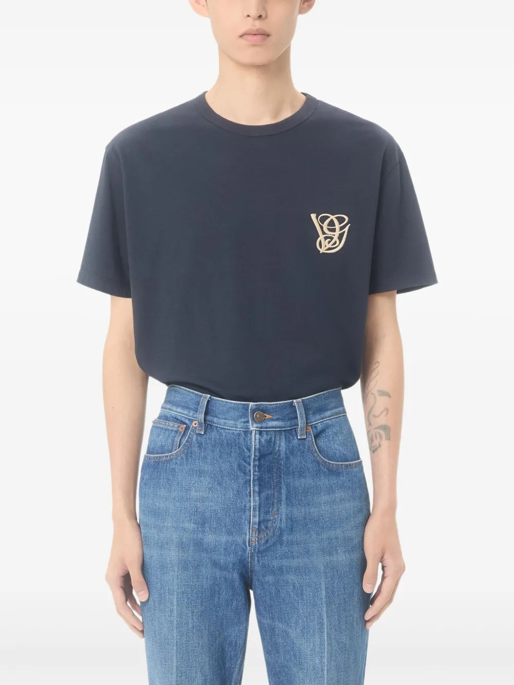 Valentino Garavani Katoenen T-shirt met VG-patch Blauw