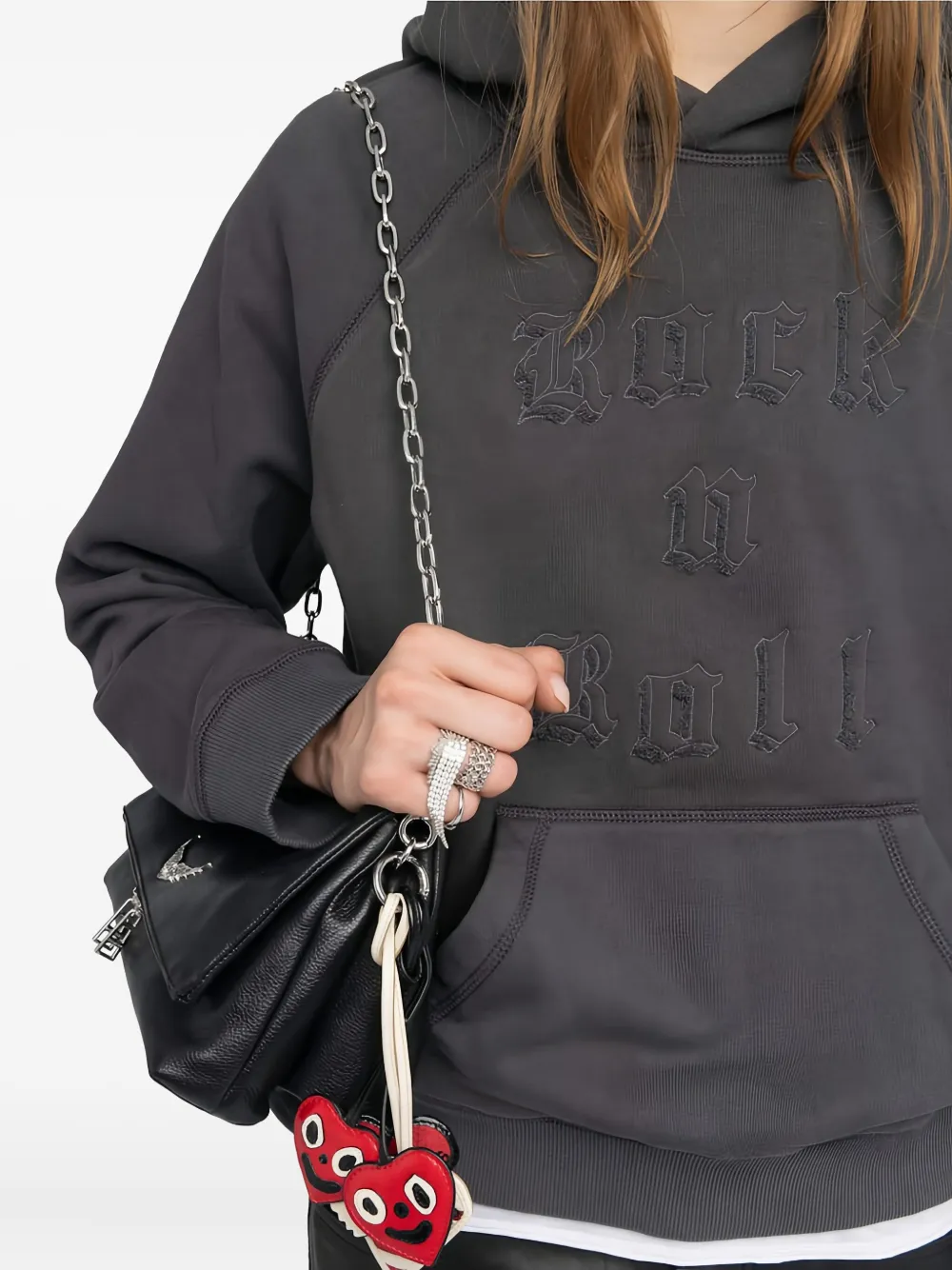 Zadig & Voltaire Georgy Rock-n-roll-embroidery Hoodie In Gray