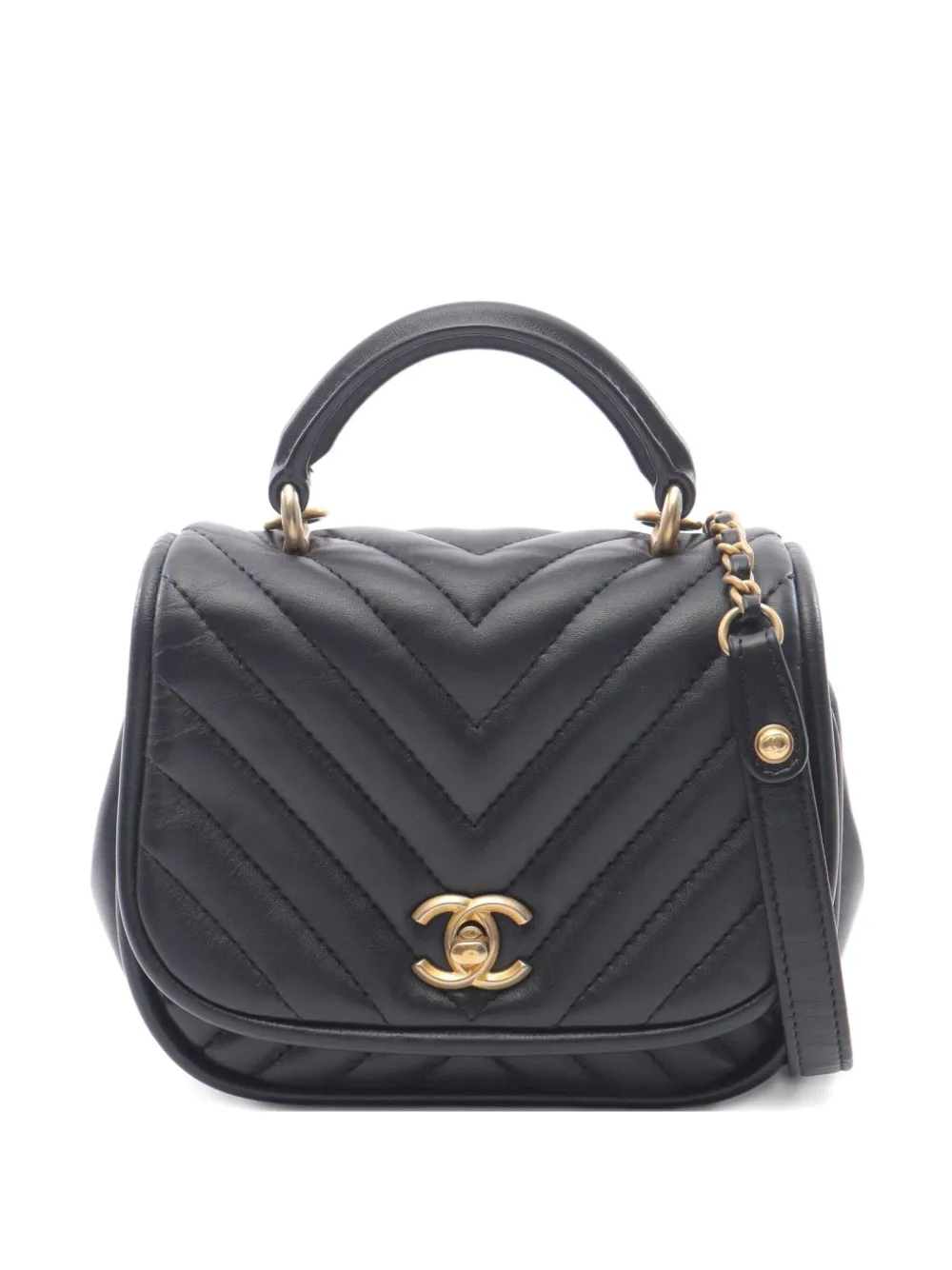 CHANEL Pre-Owned 2017 chevron v-stitch lambskin mini bag - ブラック CHANEL Pre-Owned 2017 chevron v-stitch lambskin mini bag - ブラック