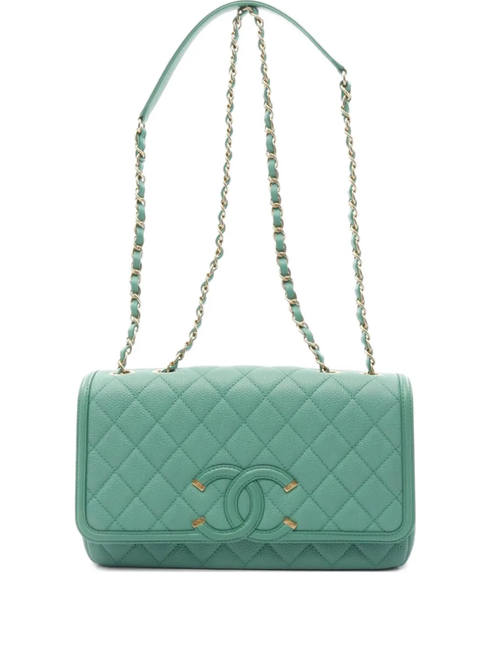 CHANEL Pre-Owned 2016-2017 small interlocking CC shoulder bag - グリーン CHANEL Pre-Owned 2016-2017 small interlocking CC shoulder bag - グリーン